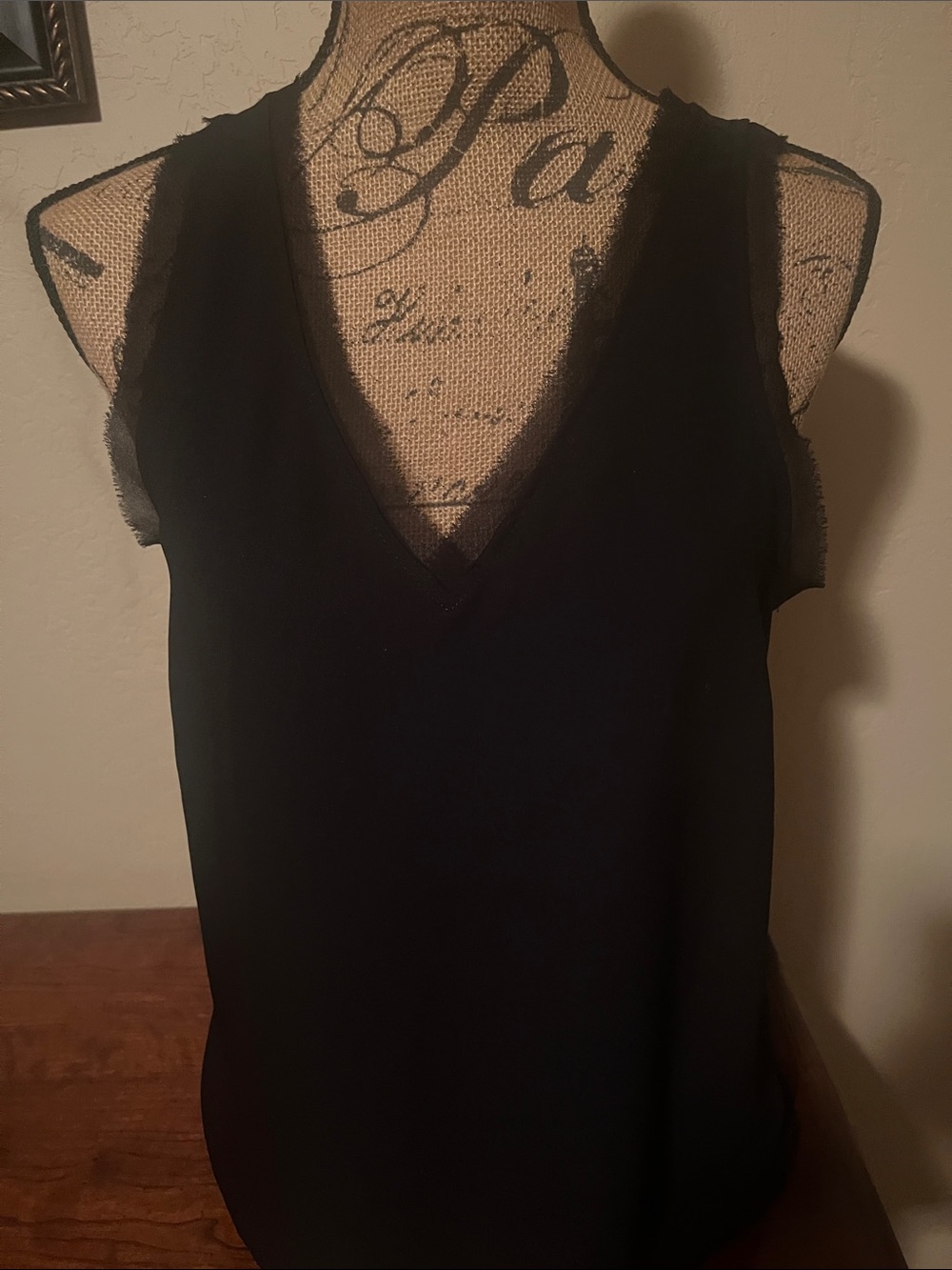 Halogen Black V-Neck Lace-Trim Tank Top